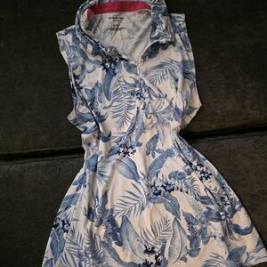 Tommy Bahama Cream and Blue Leaf Print Top